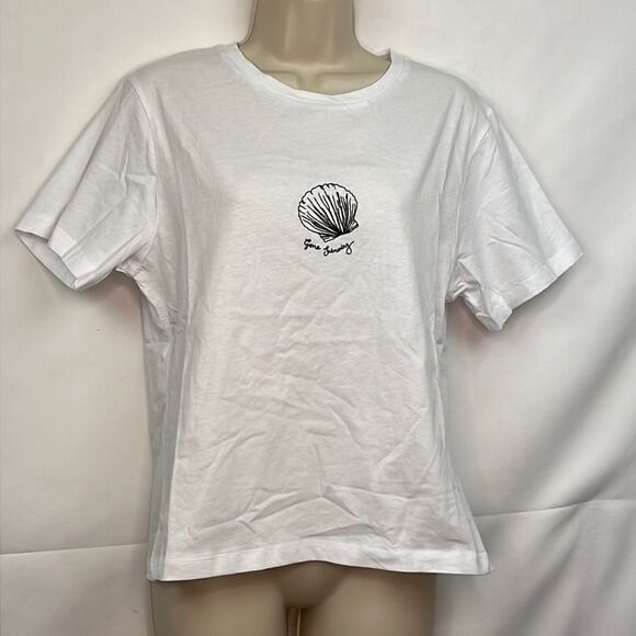 Charlie Holiday White Gone fishing slim tee embroidered shell NWT - Picture 1 of 11